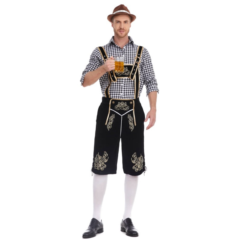 Herren nan Filzoptik-Lederhose knielang mit barocker Stickerei, verstellbaren Trägern und Dekornieten Shop Nory