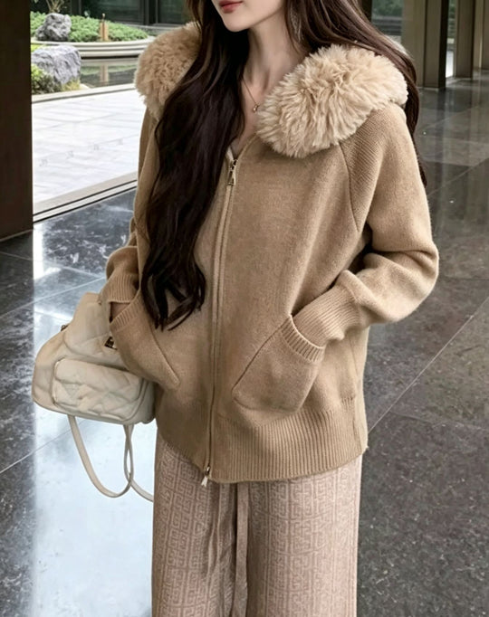 Damen Kapuzenjacke mit Fake-Fur-Kragen und durchgehendem Reißverschluss Shop Nory