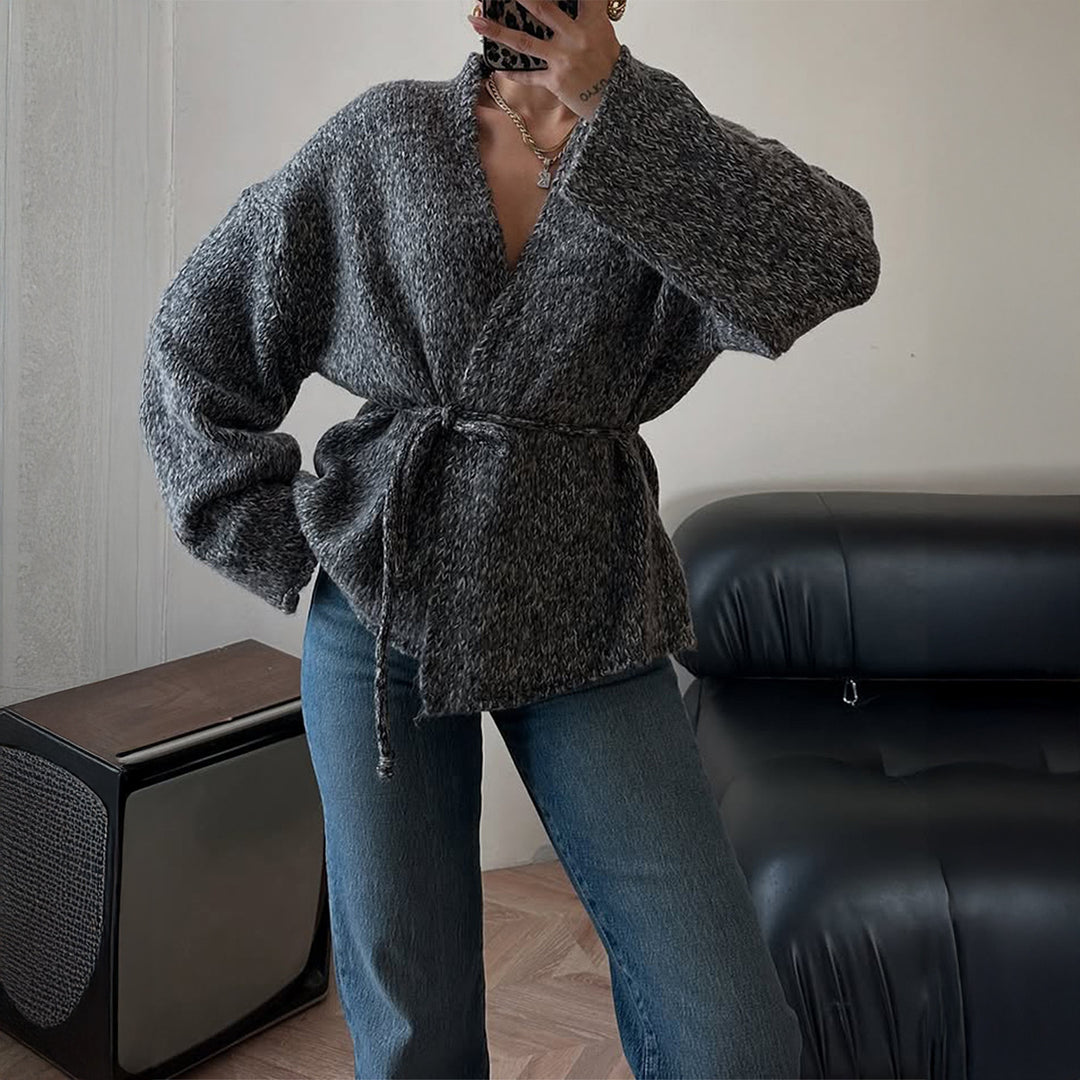 Damen nan oversize Bouclé-Strickjacke mit Taillengürtel und Kimonoärmeln Shop Nory