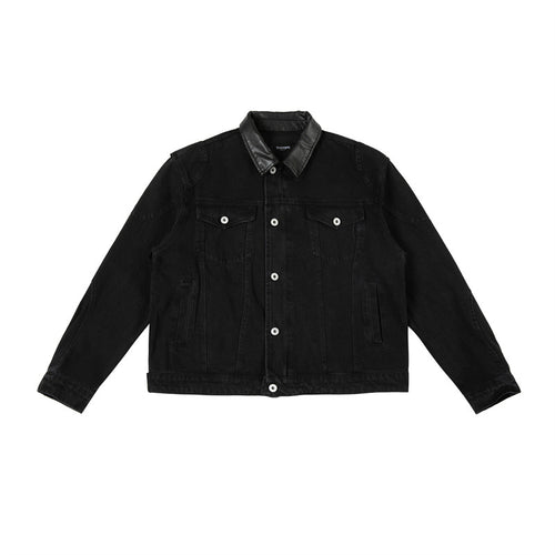 Herren Boxy-Jeansjacke mit Lederimitatkragen und sichtbaren Metallknöpfen Shop Nory