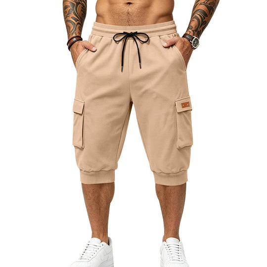 Herren Dreiviertel-Sweat-Cargo mit elastischem Bund, Kordelzug und Mehrfachtaschen Shop Nory