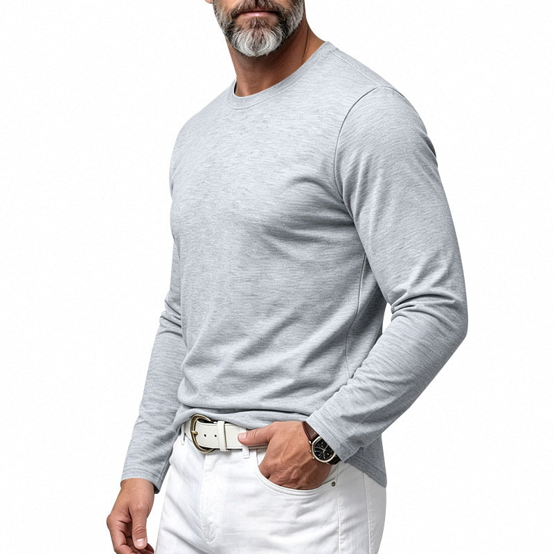 Herren Slim-Fit Baumwoll-Langarmshirt mit Rundhalsausschnitt Shop Nory