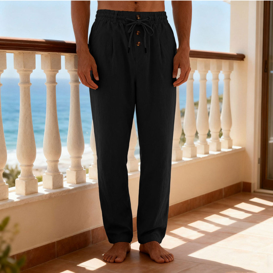 Herren nan leichte Loungehose mit elastischem Kordelbund, Tunnelzug und dekorativer Knopfleiste