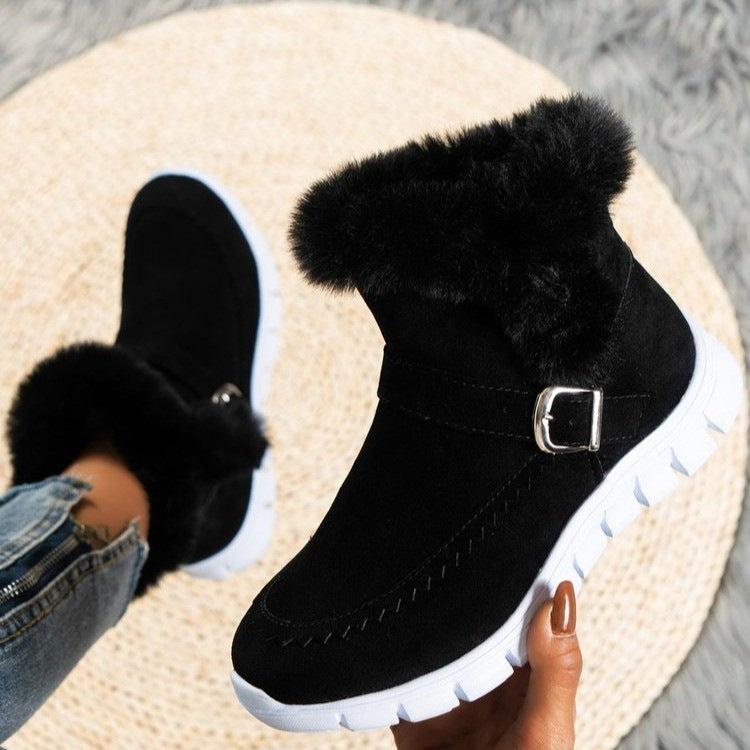 Damen Gefütterte Ankle-Boots aus Wildlederoptik mit Kunstfellkragen, seitlichem Reißverschluss und leichter Profilsohle Shop Nory