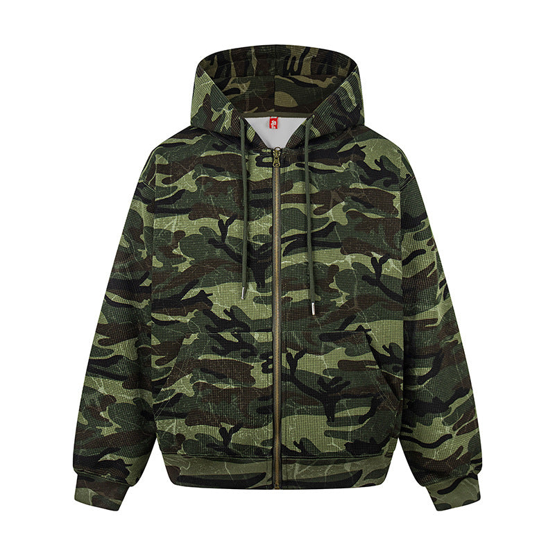 Unisex Kapuzensweatjacke im Camouflage-Design mit durchgehendem Reißverschluss Shop Nory
