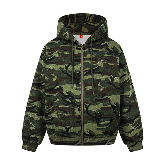 Unisex Kapuzensweatjacke im Camouflage-Design mit durchgehendem Reißverschluss Shop Nory