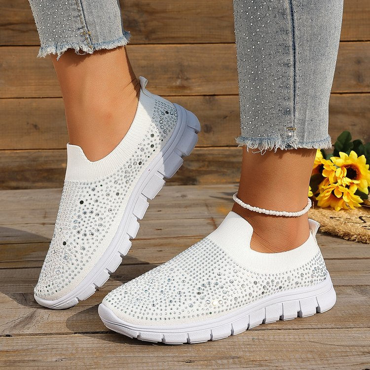 Damen Stilvolle Slip-On Sneakers mit funkelndem Strassdesign Shopnory