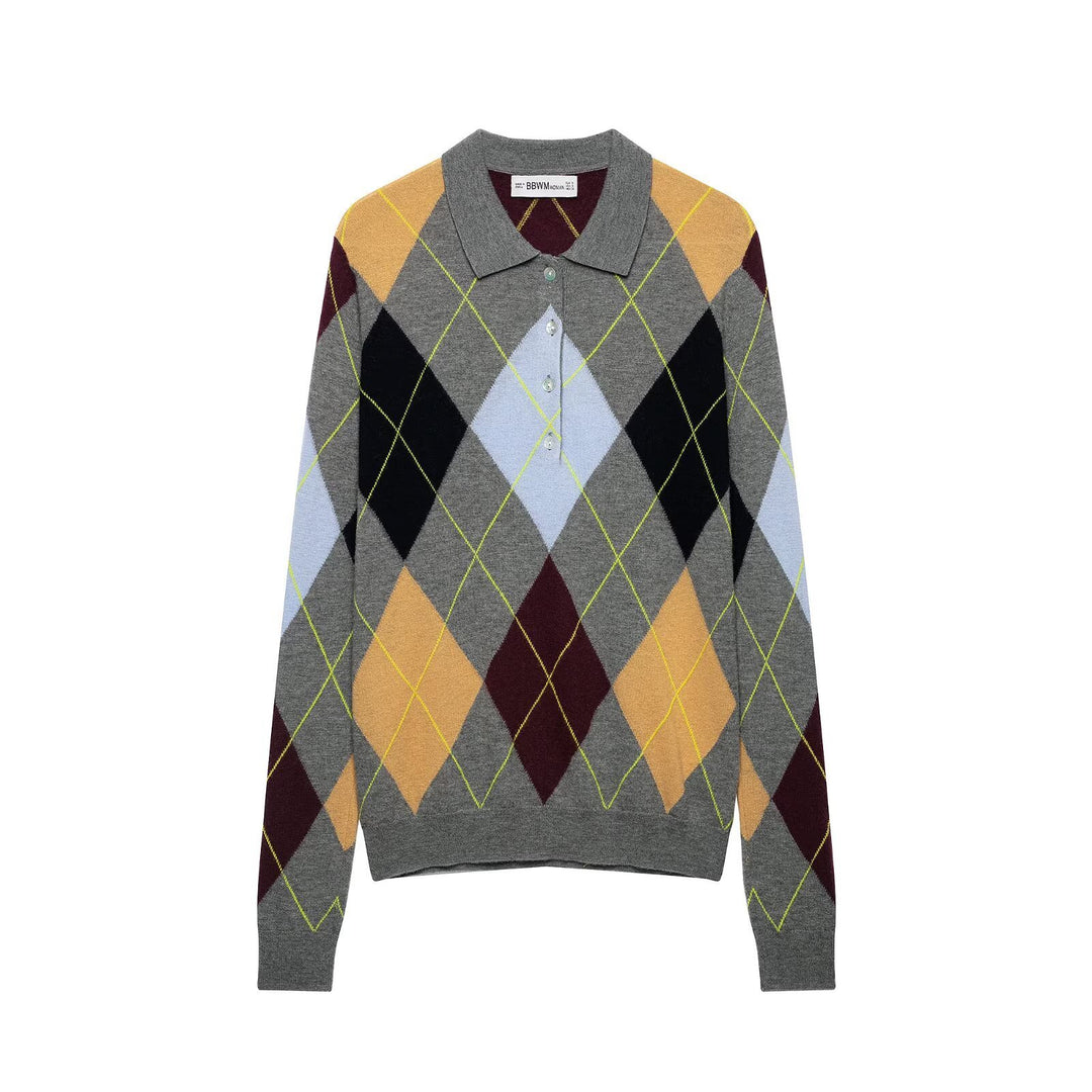 Damen Pullover mit Polokragen und Argyle‑Jacquardmuster Shop Nory