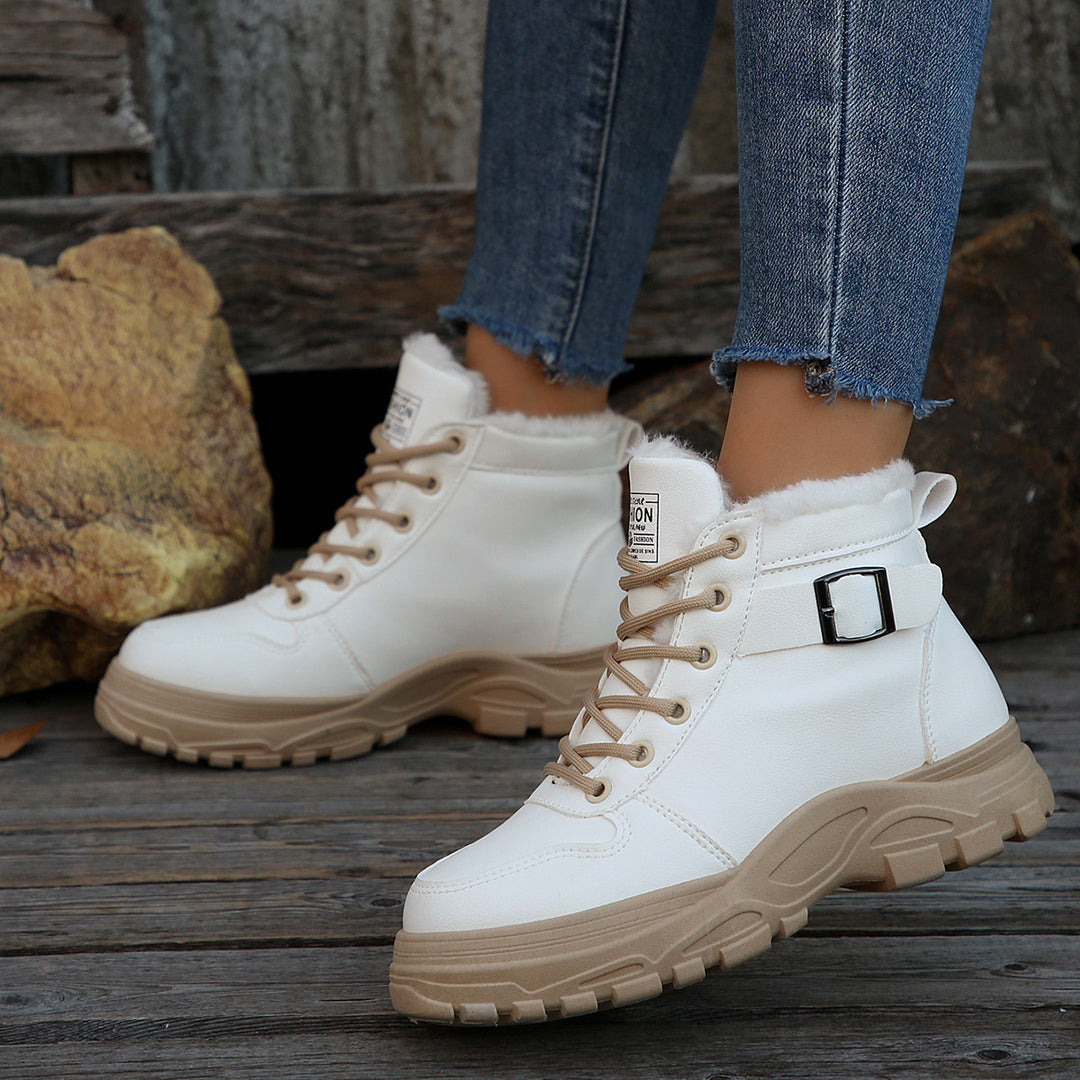 Damen Gefütterte Plateau-Ankleboots mit Kunstfellfutter und klobiger Lug-Sohle Shop Nory