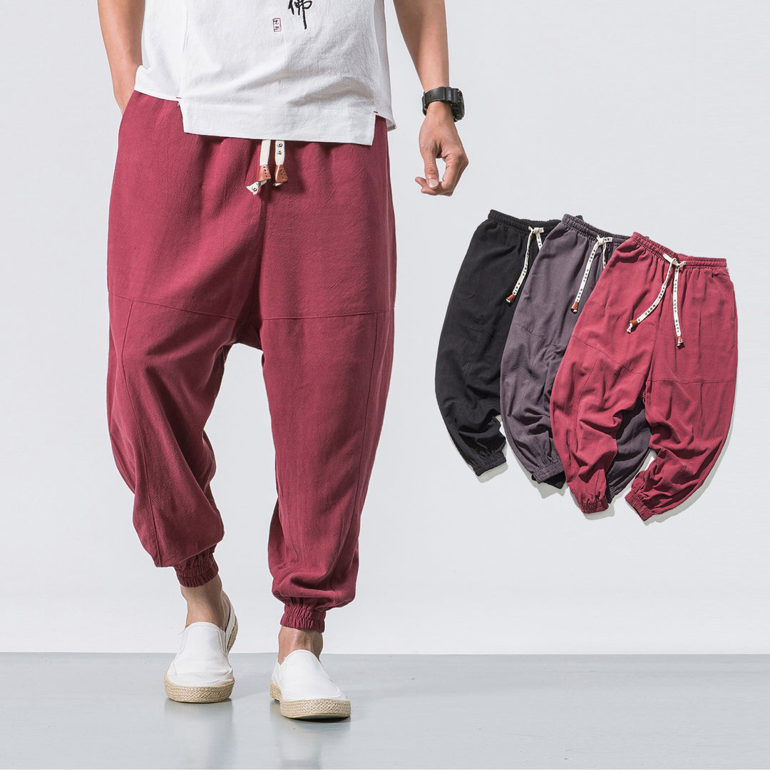 Herren relaxed Fit Leinen-Jogger mit Tunnelzug, eingesetzten Knieteilen und elastischen Bündchen Shop Nory