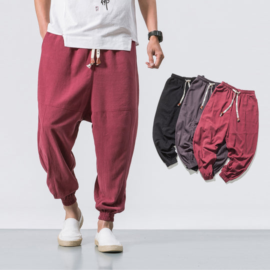 Herren relaxed Fit Leinen-Jogger mit Tunnelzug, eingesetzten Knieteilen und elastischen Bündchen Shop Nory