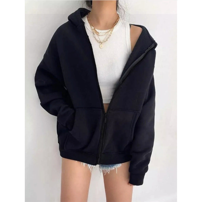 Damen nan oversized Zip-Hoodie mit French-Terry Fleece, Kängurutaschen und verlängerten Ärmelbündchen Shop Nory