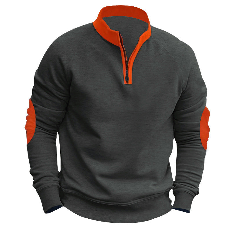 Herren nan Zip-Pullover mit Stehkragen, halbem Reißverschluss und verstärkten Ellbogenpatches Shop Nory