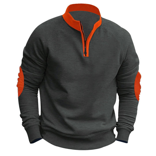 Herren nan Zip-Pullover mit Stehkragen, halbem Reißverschluss und verstärkten Ellbogenpatches Shop Nory