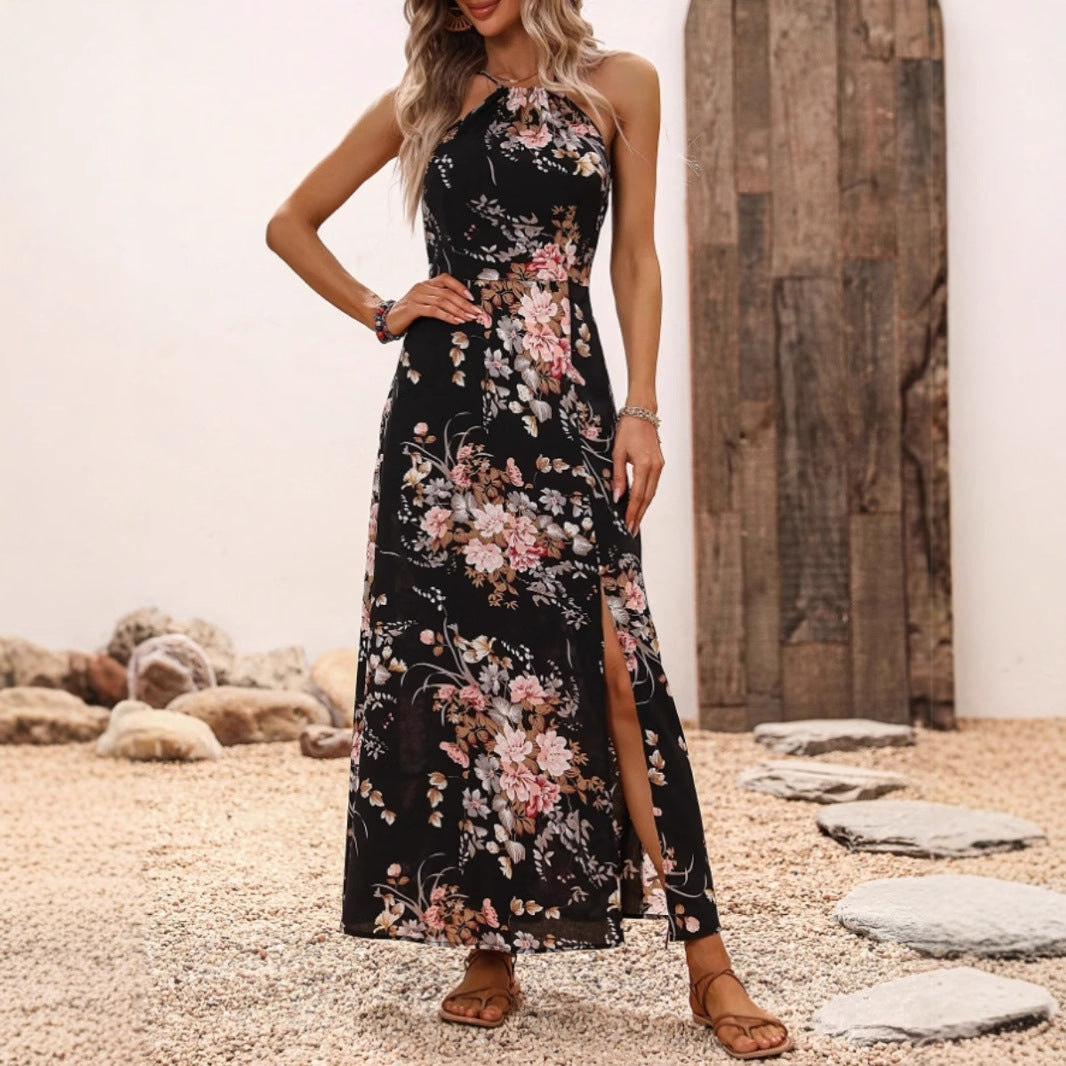 Damen Maxikleid mit elegantem Halter-Ausschnitt und floralem Design
