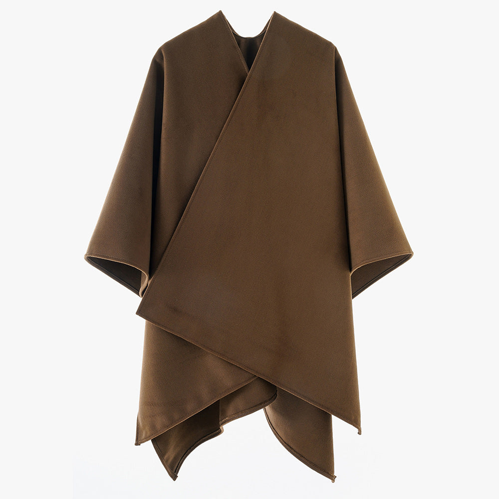 Damen Minimalistischer Wickel-Cape aus Wollmix mit asymmetrischem Saum Shop Nory