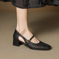 Damen elegante Mary Jane Pumps mit modischem Geflecht und bequemem Blockabsatz
