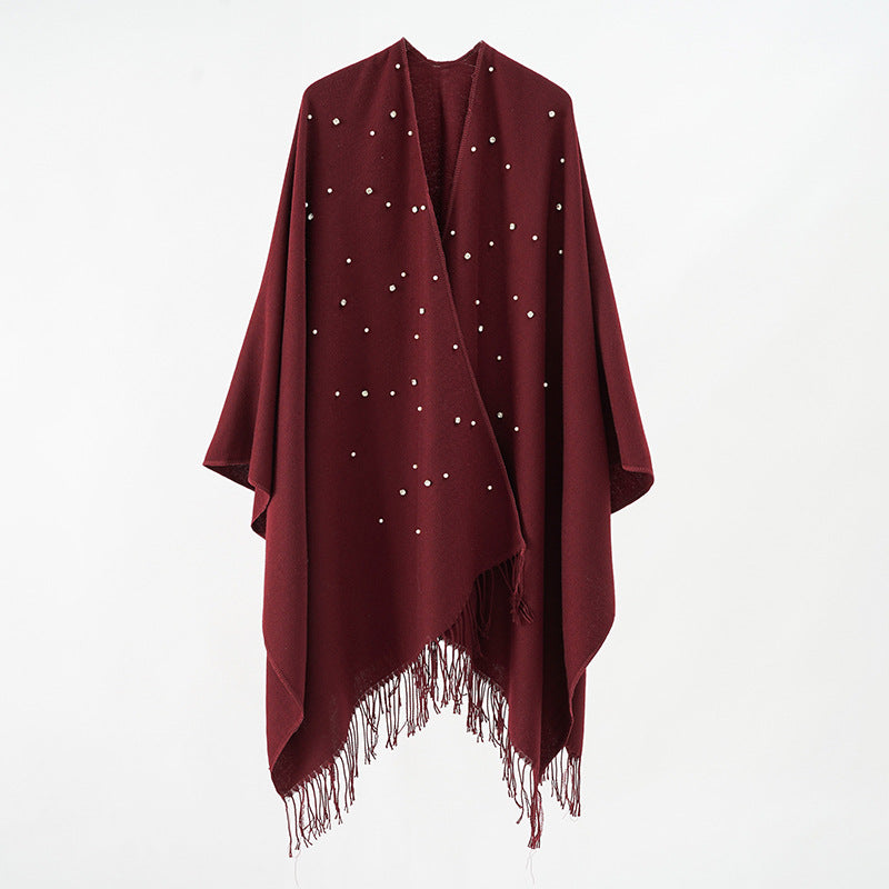 Damen Kaschmiroptik-Überwurfponcho mit Perlenapplikation Shop Nory