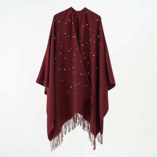Damen Kaschmiroptik-Überwurfponcho mit Perlenapplikation Shop Nory