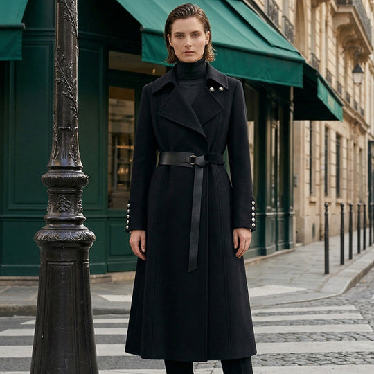 Damen Klassischer Maxi-Mantel mit Gürtel Shop Nory
