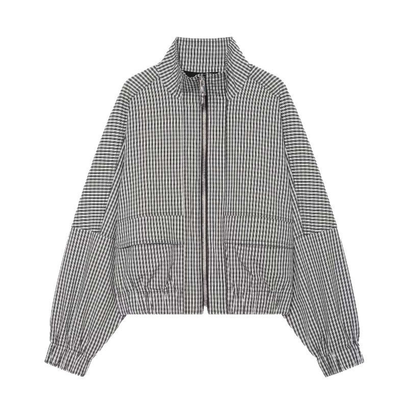 Damen Gekürzte Boxy‑Jacke im Vichy‑Karo mit Stehkragen und Zweiwege‑Reißverschluss Shop Nory