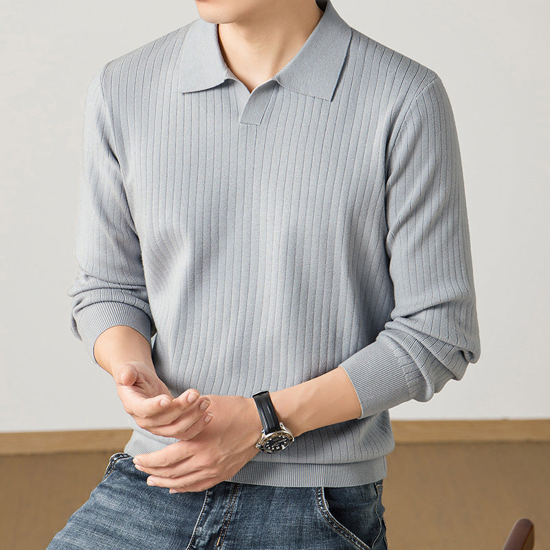 Herren Polokragen-Feinstrickpullover mit Rippstruktur und schmaler Silhouette Shop Nory