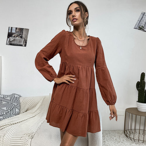 Damen Stufiges Babydoll-Minikleid mit weitem Volantrock und Ballonärmeln Shop Nory