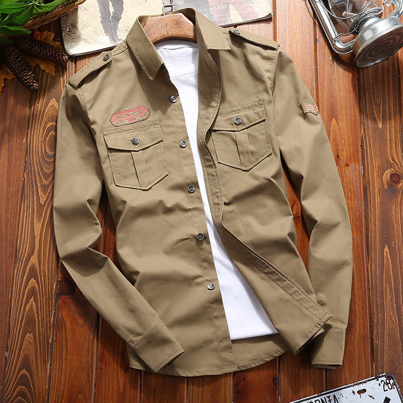 Herren Militärinspirierte Utility‑Hemdjacke mit Schulterklappen und Pattentaschen Shop Nory