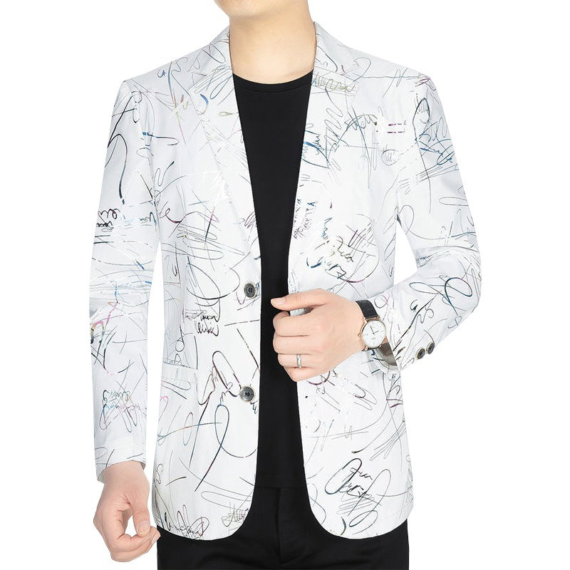 Herren Einreihiges Casual-Sakko mit künstlerischem Kritzel-Print und leichtem Halbfutter Shop Nory