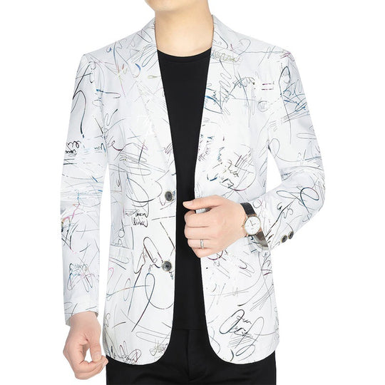 Herren Einreihiges Casual-Sakko mit künstlerischem Kritzel-Print und leichtem Halbfutter Shop Nory