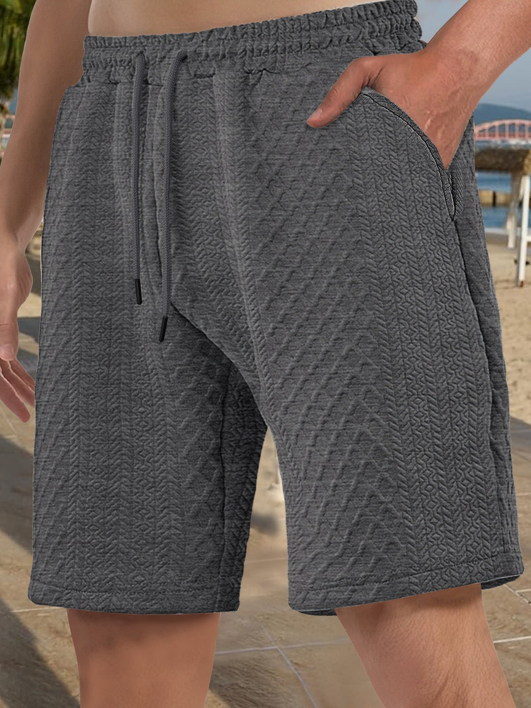 Herren nan strukturierte Strand-Bermuda aus Waffeljersey mit elastischem Kordelbund und schrägen Eingrifftaschen