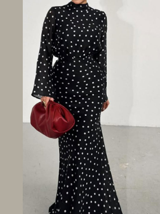 Damen Maxikleid mit taillenbetonter Meerjungfrauen-Silhouette und Tupfenprint Shop Nory