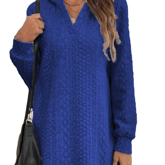 Damen Lässiges Strukturiertes Kapuzen‑Strickkleid im Tunika‑Schnitt Shop Nory