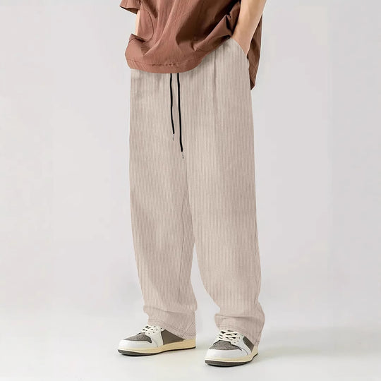 Herren nan weite Relax-Freizeithose aus geripptem Jersey mit Kordelzug, Seitentaschen und weitem Bein Shop Nory