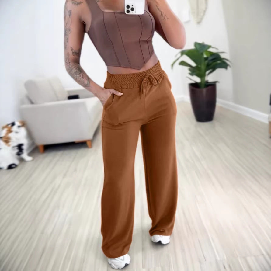 Damen hochgeschnittene Loungehose mit weitem Bein, Kordelzug und Seitentaschen Shop Nory