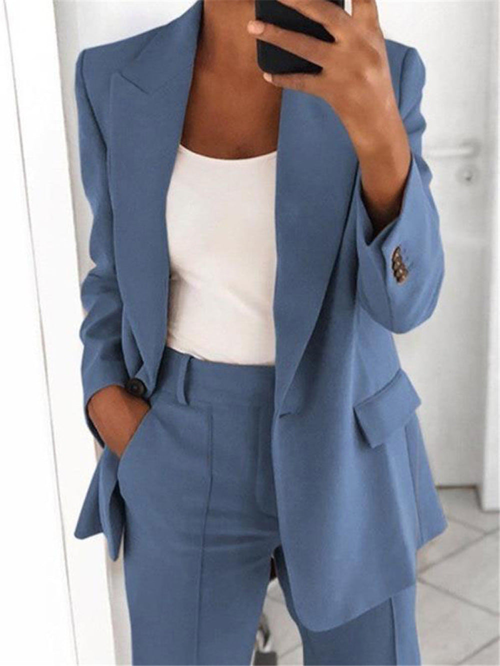 Damen elegantes und lockeres Blazerset mit weiten Hosen