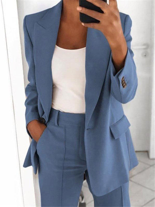 Damen elegantes und lockeres Blazerset mit weiten Hosen