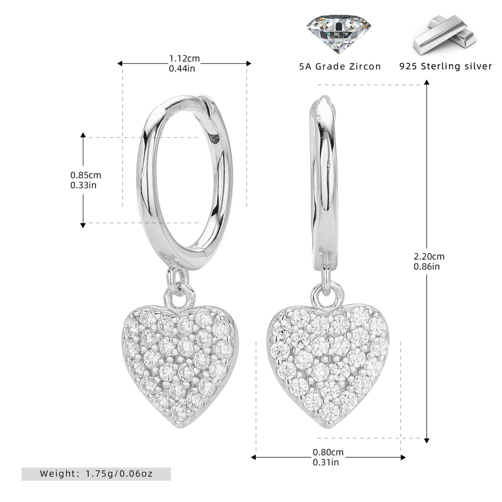 Damen Ohrhänger mit funkelnden Herzanhängern aus hochwertigem 925 Sterling Silber Shop Nory