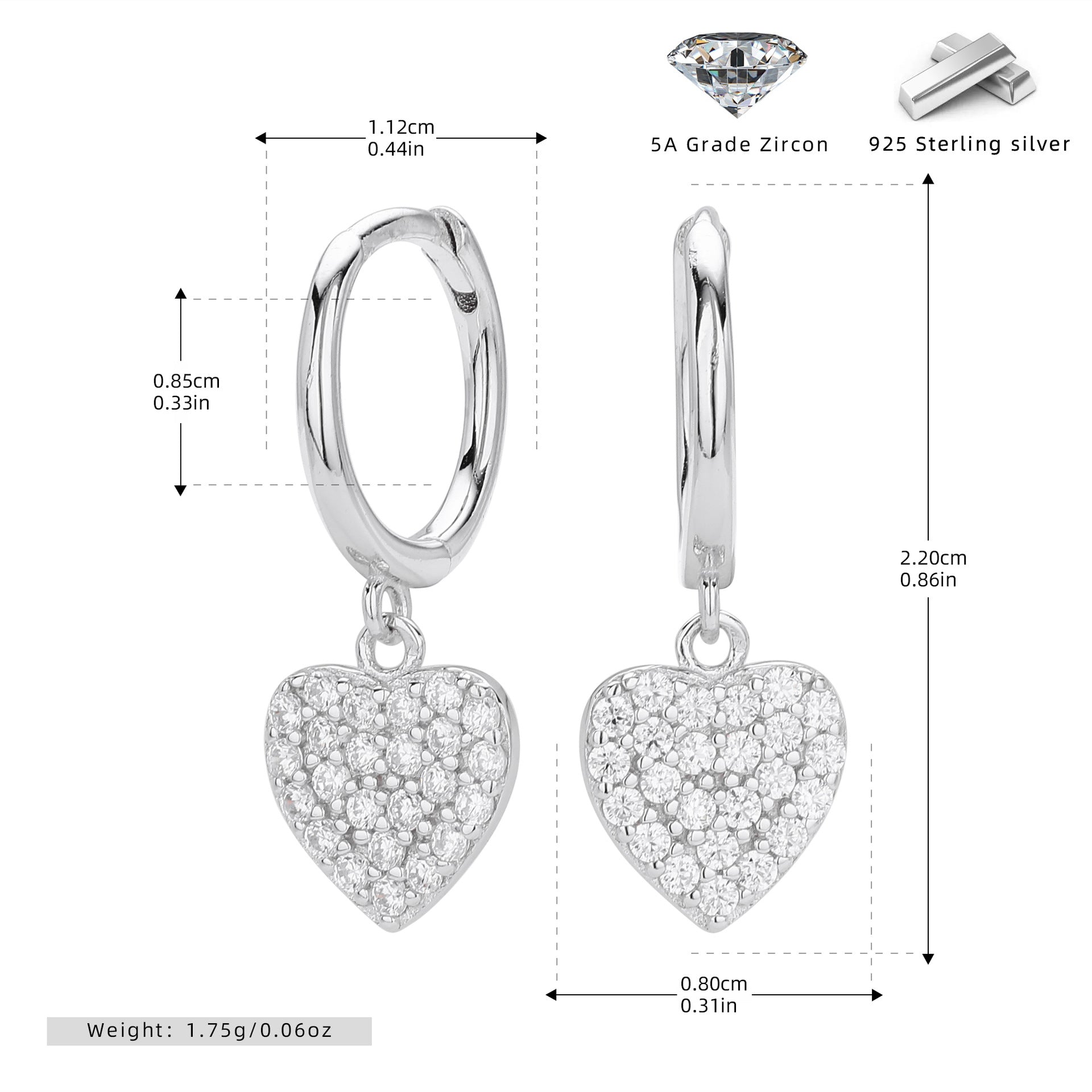 Damen Ohrhänger mit funkelnden Herzanhängern aus hochwertigem 925 Sterling Silber Shop Nory