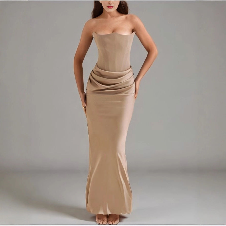 Damen Maxikleid mit Raffungen und elegantem Bustier-Ausschnitt