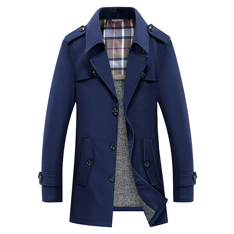 Herren Moderner Kurzmantel im Trench-Look mit kariertem Innenfutter und Utility-Taschen Shop Nory