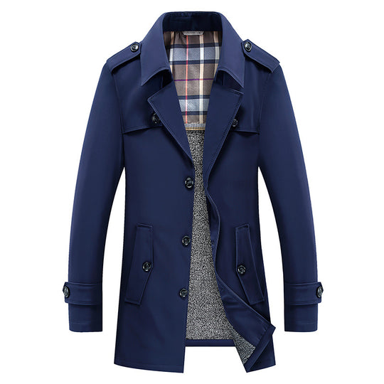Herren Moderner Kurzmantel im Trench-Look mit kariertem Innenfutter und Utility-Taschen Shop Nory