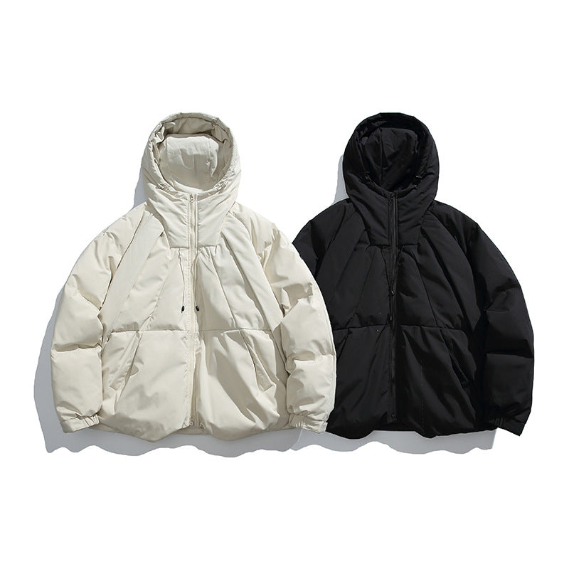 Unisex Boxy-wattierte Kapuzenjacke mit hohem Stehkragen und Tunnelzugsaum Shop Nory