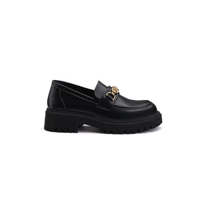 Damen Chunky‑Loafer aus Glattleder mit profilierter Lug‑Sohle und goldener Kettenapplikation Shop Nory