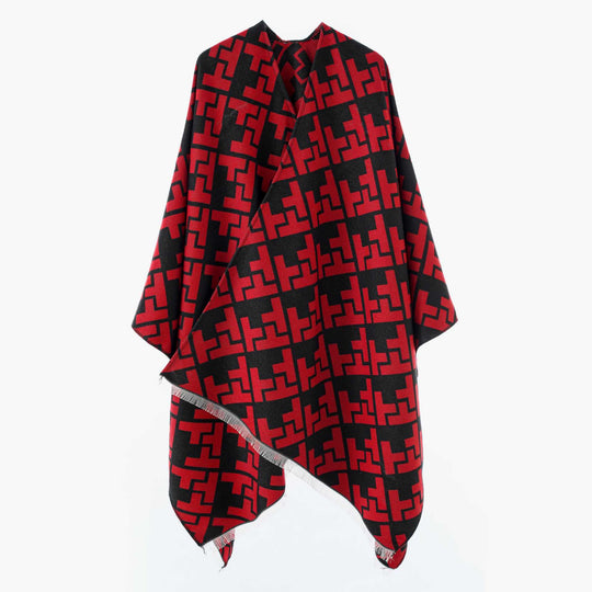Damen Oversize-Cape mit geometrischem Jacquard und Fransensaum Shop Nory