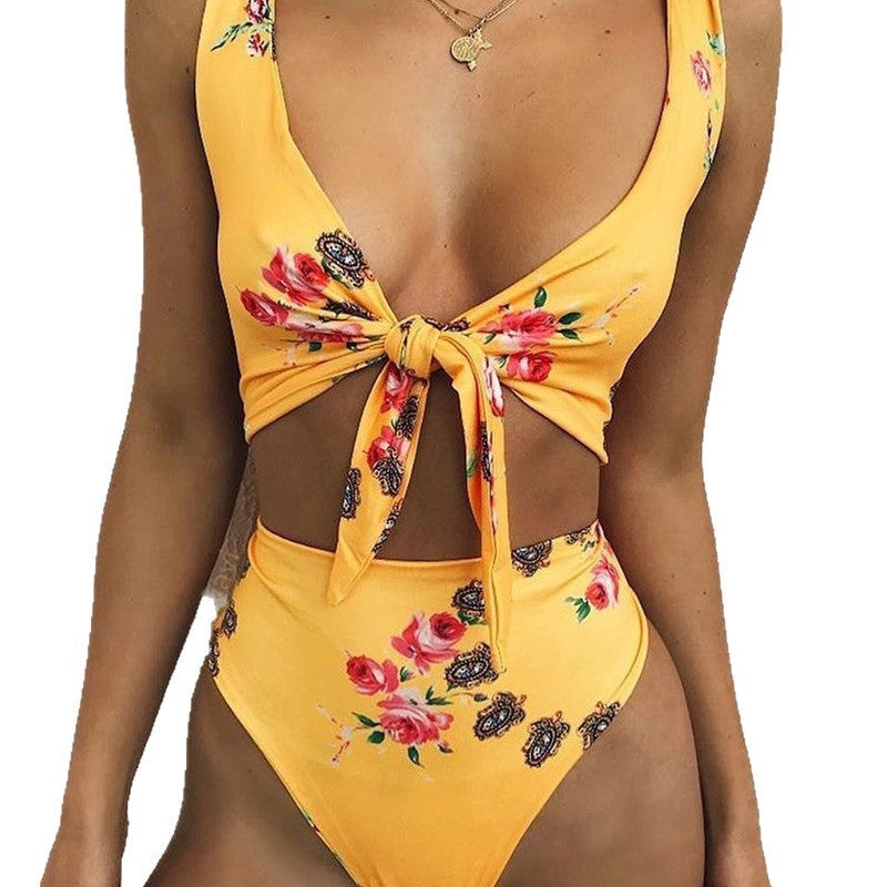 Damen Bikini-Set mit verspieltem Knoten und fruchtigem Kirschmuster Shopnory
