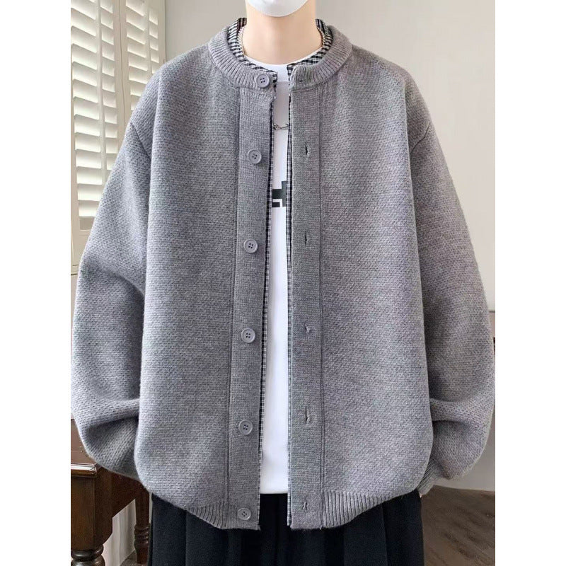 Herren Oversized Strickjacke im Bomberstil mit Rundhals und Knopfleiste Shop Nory