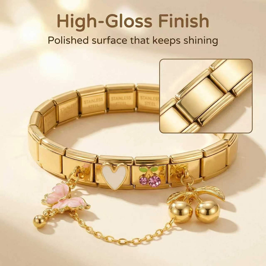 Flexibles Gliederarmband Aus Edelstahl mit Charms und Hochglanzfinish