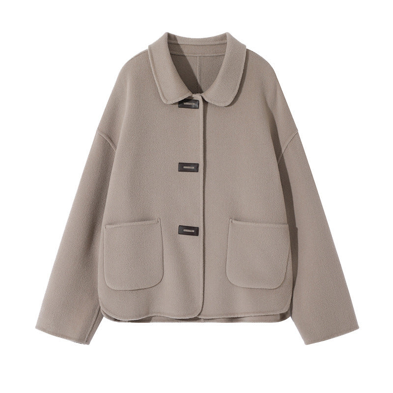 Damen Kurzmantel aus Wollmix mit Hemdkragen, kastiger Silhouette und Eingrifftaschen Shop Nory