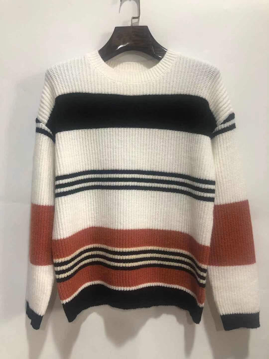 Damen Oversize Waffelstrick-Pullover mit Blockstreifen und überschnittenen Schultern Shop Nory